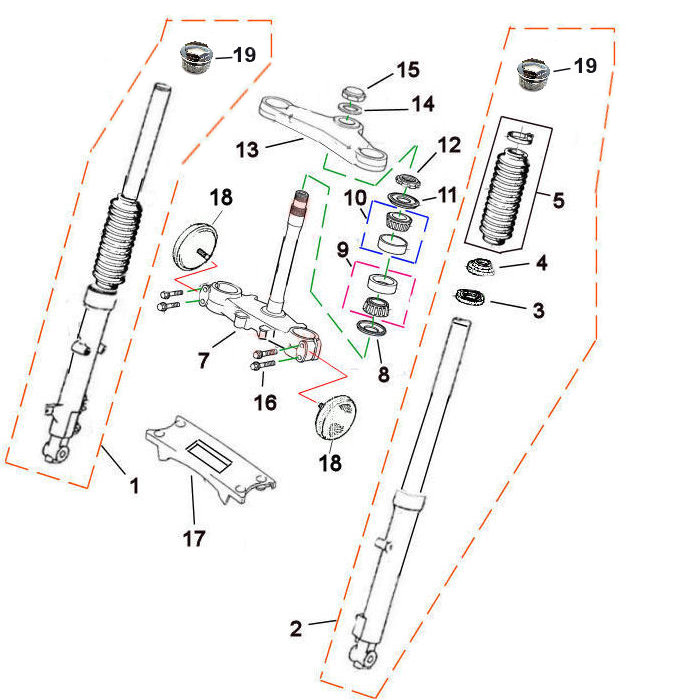 FRONT FORKS, STEERING, YOKES, HEAD BEARINGS