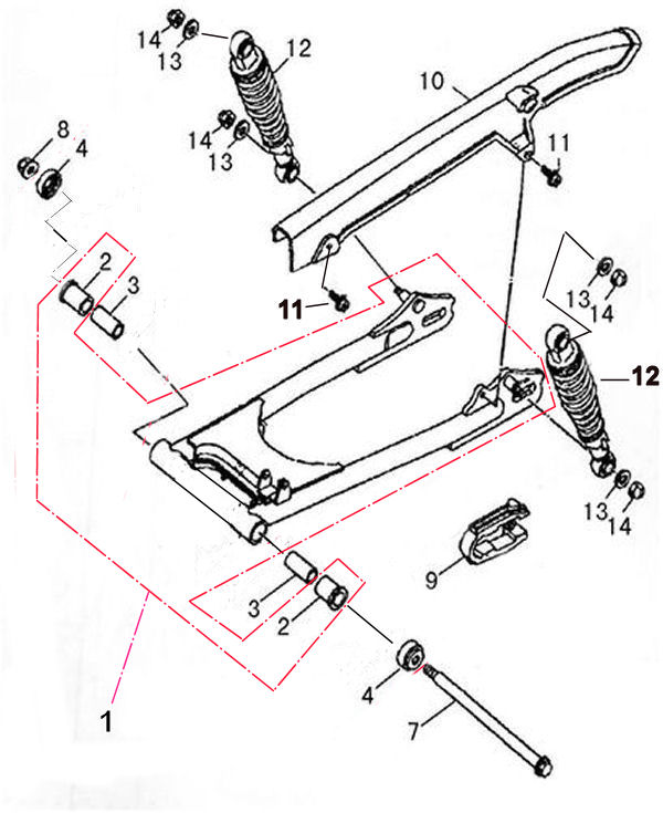 SWINGARM, BEARINGS, SPRING/DAMPER